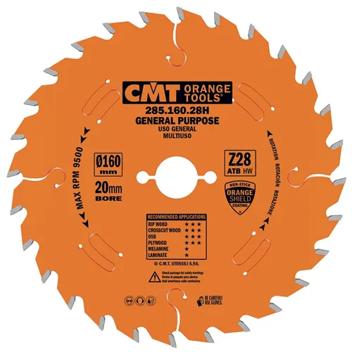 CMT Orange Kreissägeblätter für Querschnitte - D160x2,2 d20 Z28 HW Low Noise