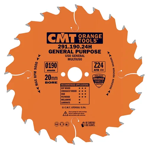 CMT Orange Kreissägeblätter für Querschnitte - D190x2,6 d30 Z24 HW