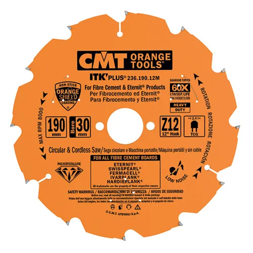 CMT ITK Diamant-Kreissägeblätter für ultrahartes Material und Mineralwerkstoffe - D190x2,2 d30 Z12