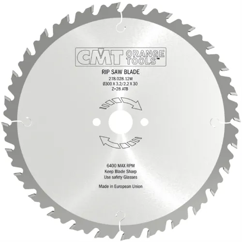 CMT Industrial Vielblatt-Kreissägeblatt mit Räumschneiden - D300x3,2 d70 Z28 HW