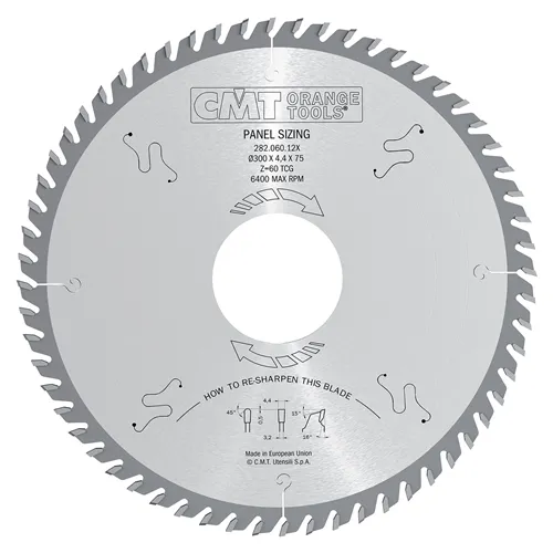 CMT Industrielle Kreissägeblätter für Druckbalkensägen - D380x4.4 d80 Z72 16° HW