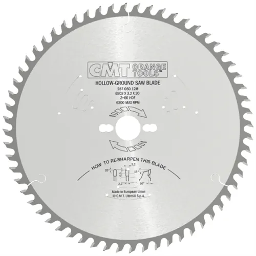 CMT Industrielle C287 Kreissägeblätter für Melamin und Laminat - D303x3,2 d30 Z60 HW -6°Neg