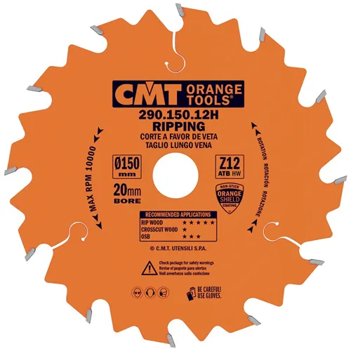 CMT Orange Sägeblatt für Längsschnitte - D160x20 Z12 HW