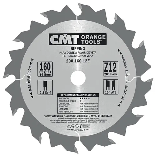 CMT Kreissägeblätter für Längsschnitte, für Handkreissägen - D190x20 Z12 HW