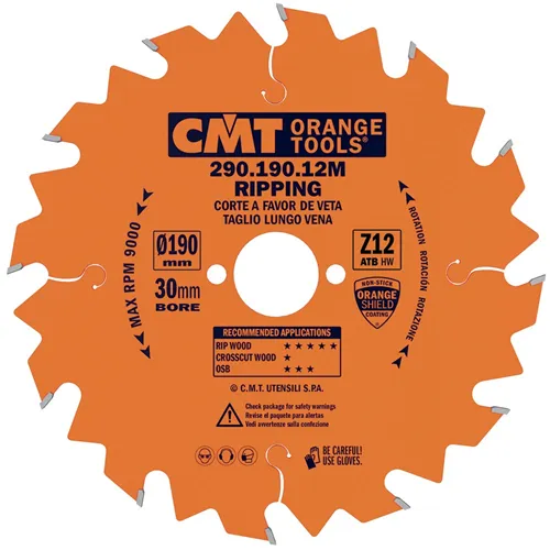 CMT Orange Sägeblatt für Längsschnitte - D190x30 Z12 HW