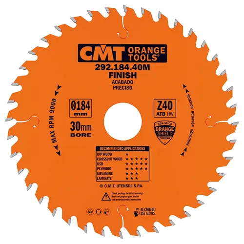CMT Orange Kreissägeblätter für Querschnitte, für Handkreissägen - D184x2,6 d30 Z40 HW