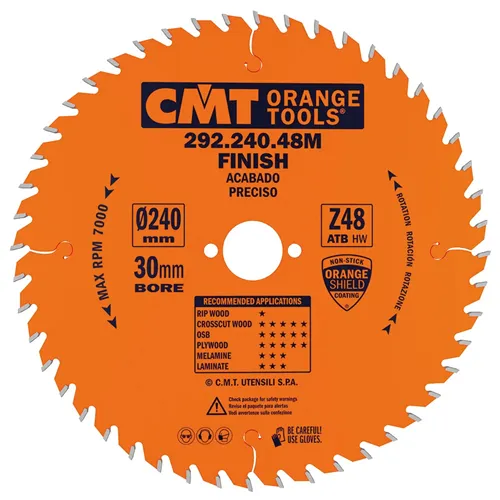 CMT Orange Kreissägeblätter für Querschnitte, für Handkreissägen - D240x2,8 d30 Z48 HW