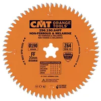 CMT Orange Industrial Kreissägeblatt für Kunststoff, NE-Metalle und Laminat - D190x2,8 d20 Z64 HW Festool