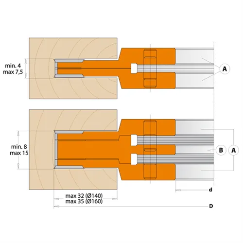 CMT 3-teiliges verstellbares Nutmesserköpfe-Set MAN - D140x4-15 d30 Z4+4 STAHL