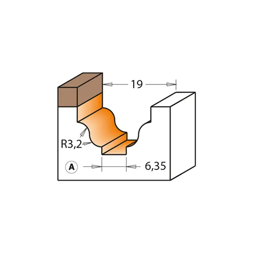 CMT Profilfräser - Profile A, R3,2 D19x12,3 S=6 HW