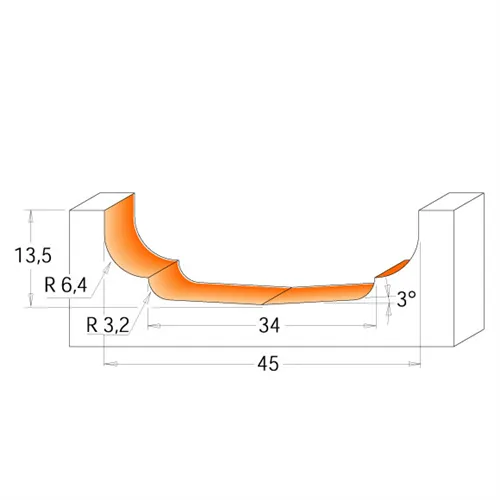 CMT C970 Abplattfräser für Paneele - D45 d2=34 I13,5 R3,2-6,4 S=12