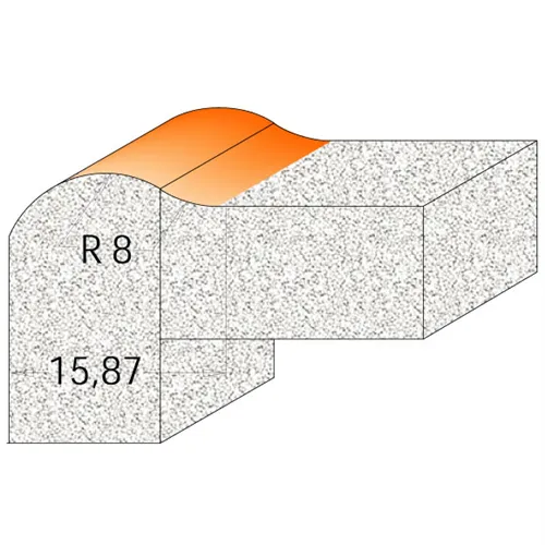 CMT C981 Tropfkantenfräser für Mineralwerkstoffe - D25,4 I12,7 R8 S=12