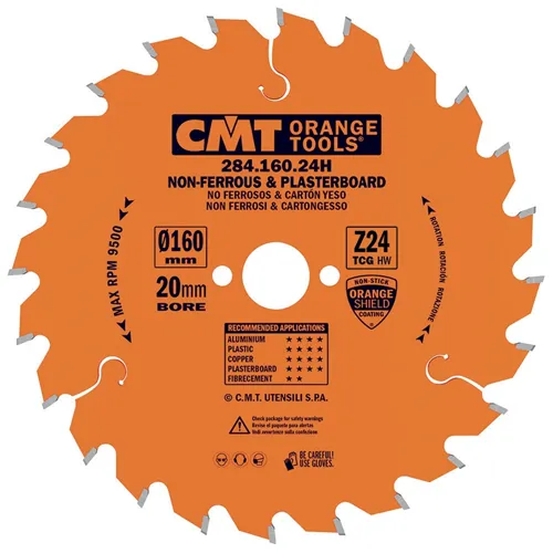 CMT Orange Sägeblätter für Nicht-Eisenmetalle, Kunststoffe - D160x2,2 d20 Z24 HW