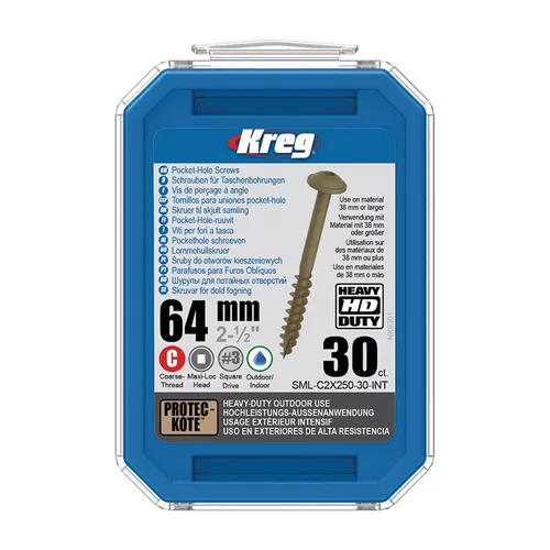 Kreg Protec-Kote Maxi-Loc HD Pocket-Hole Schrauben - 64 mm, grobgewinde, 30 Stück